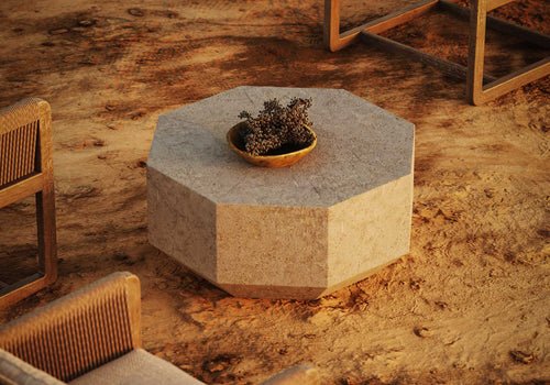 Gemma M Sıze Concrete Travertıne Coffee Table